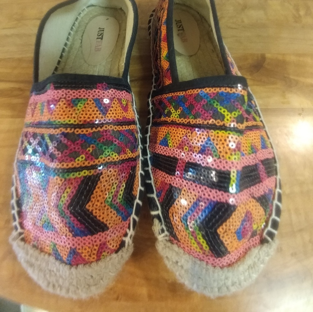 JustFab Sequin Flat Espadrilles Sz 8.5